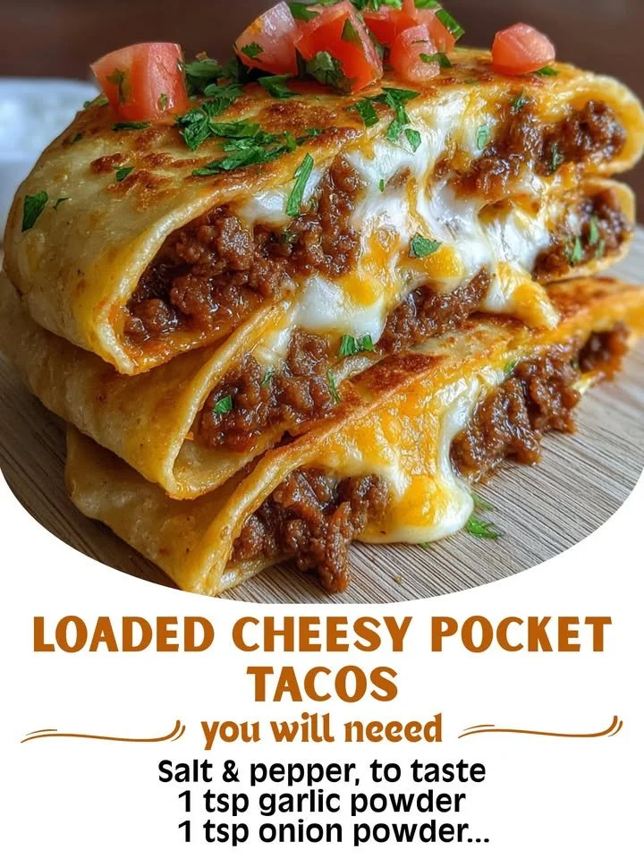 Delicious Loaded Cheesy Pocket Tacos with melted cheese and savory fillings