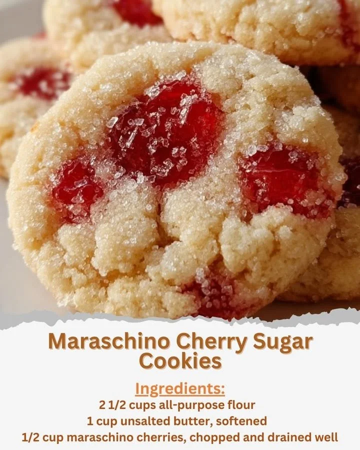 Delicious maraschino cherry sugar cookies on a plate