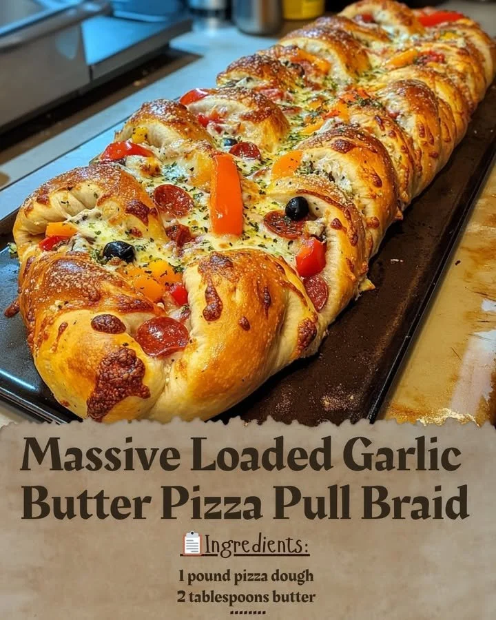 Massive Loaded Garlic Butter Pizza Pull Braid with melted cheese and garlic butter