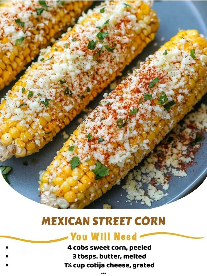 Delicious Mexican street corn topped with cheese and spices