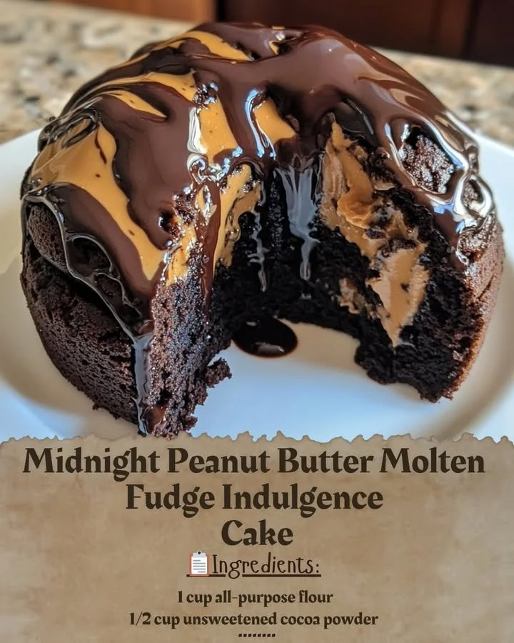 Midnight Peanut Butter Molten Fudge Cake with gooey chocolate center