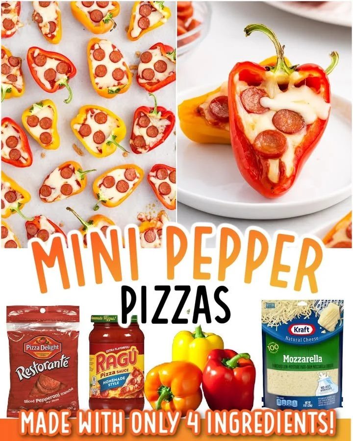 Mini pepper pizzas served on a wooden board with fresh toppings