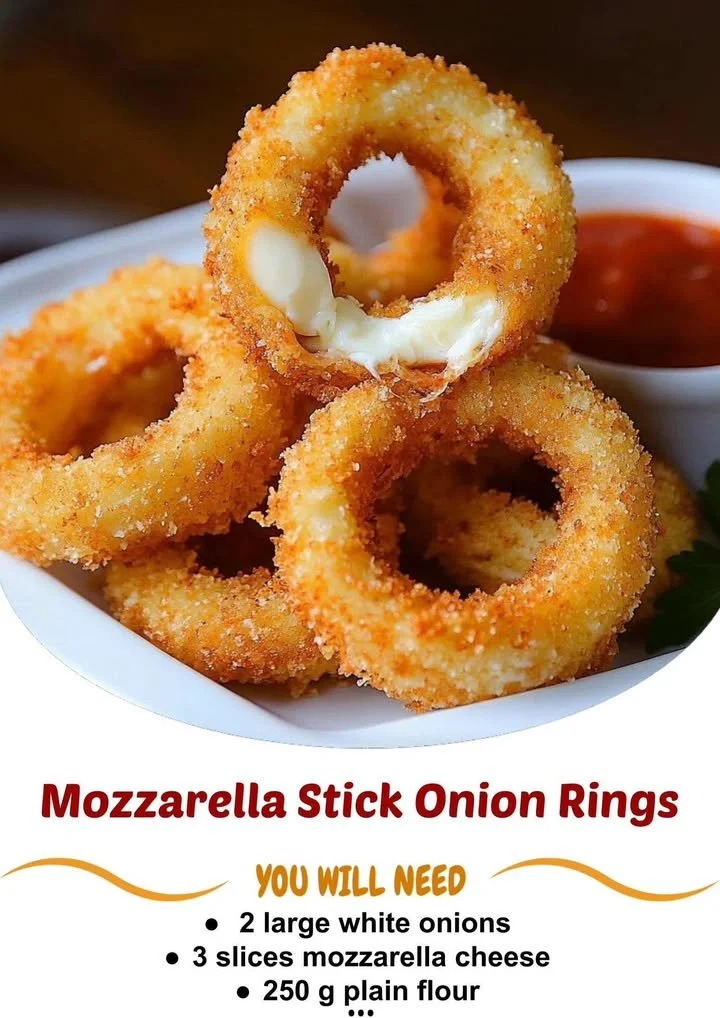 Delicious mozzarella stick onion rings served as a crunchy snack.
