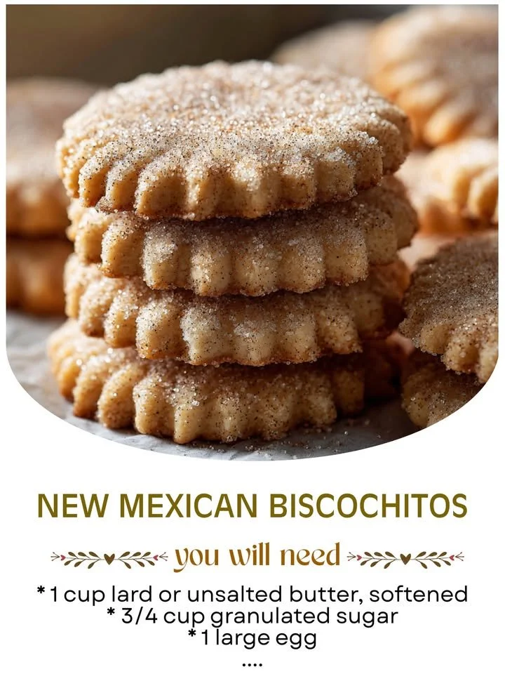 Delicious New Mexican Biscochitos, traditional anise-flavored sugar cookies on a plate.