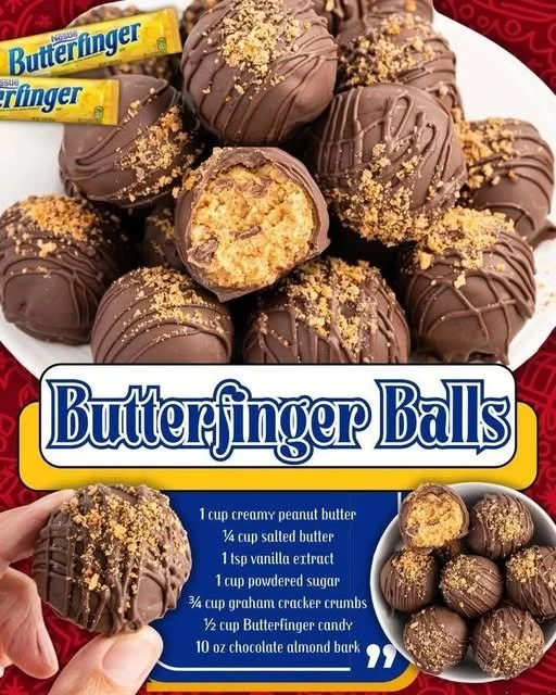Delicious no-bake Butterfinger balls ready to enjoy as a sweet treat.