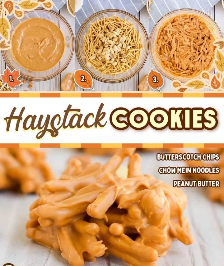 No-bake butterscotch haystack cookies piled on a plate