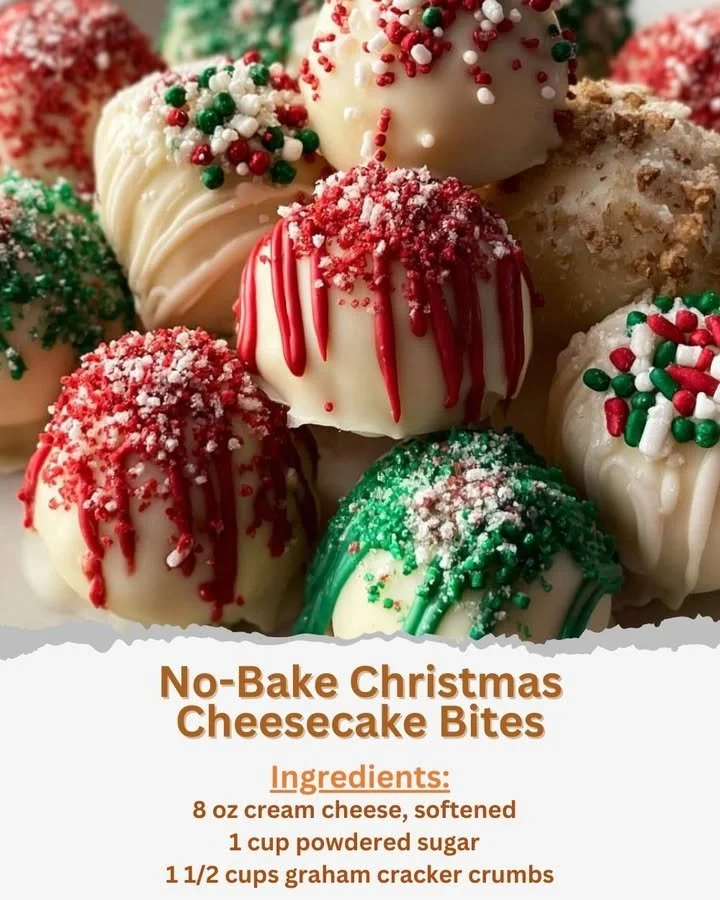 Delicious No-Bake Christmas Cheesecake Bites garnished with festive toppings