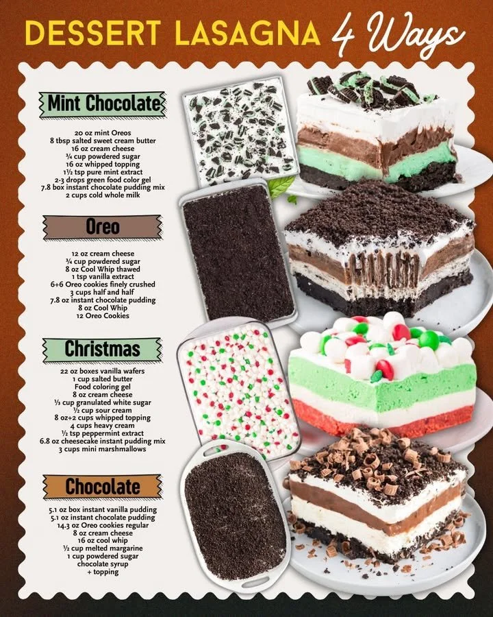 No-bake dessert lasagna with layers of cream and chocolate.