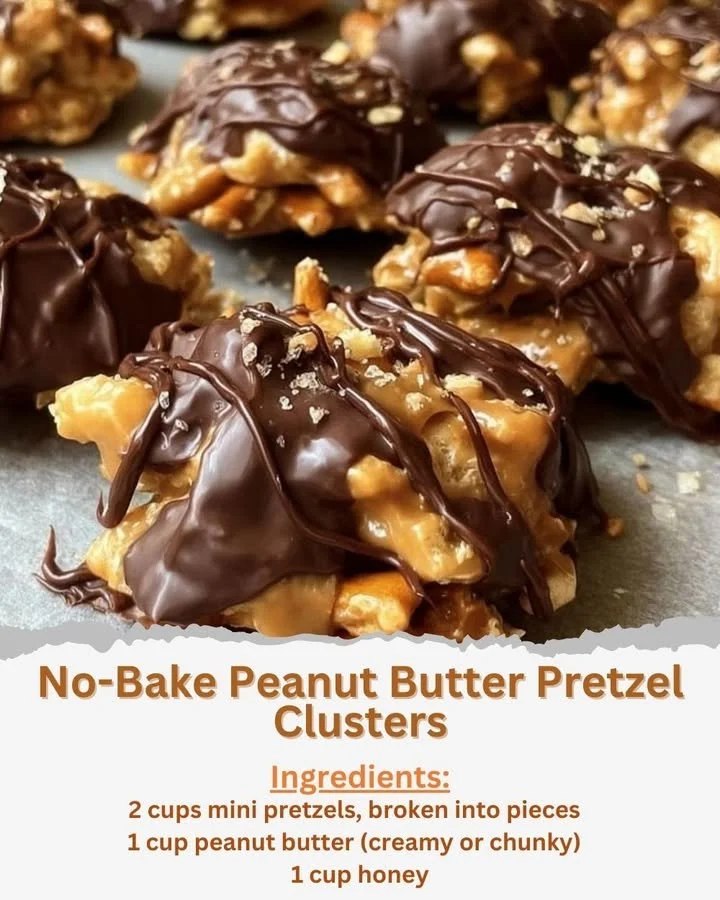 Delicious no-bake peanut butter pretzel clusters on a white plate