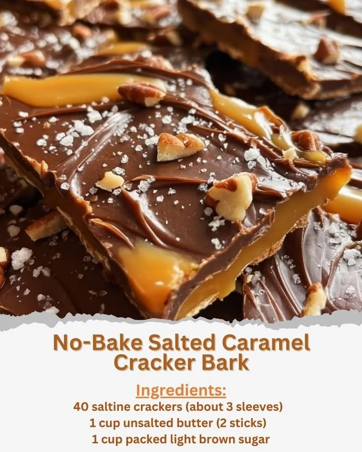 No-Bake Salted Caramel Cracker Bark made with crispy crackers and rich caramel
