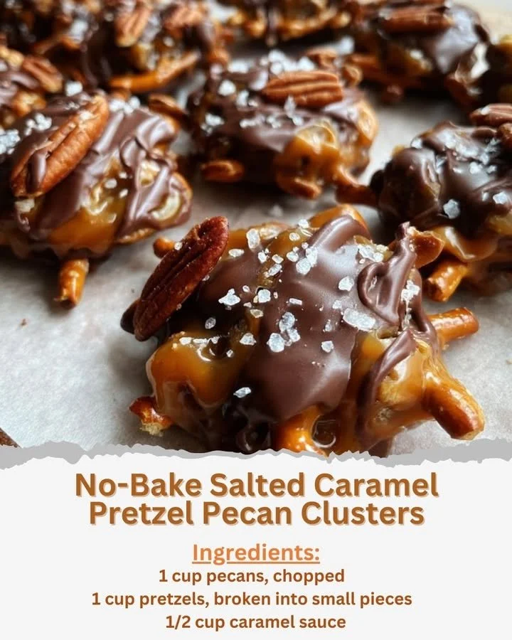 No-bake salted caramel pretzel pecan clusters dessert