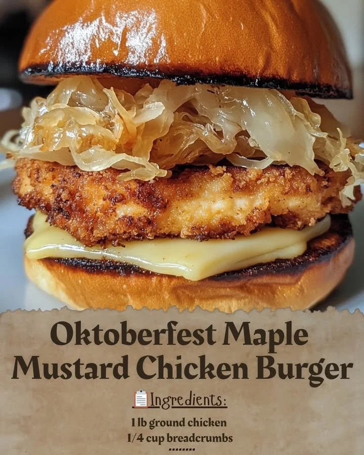 Oktoberfest Maple Mustard Chicken Burger with fresh ingredients and tantalizing flavors