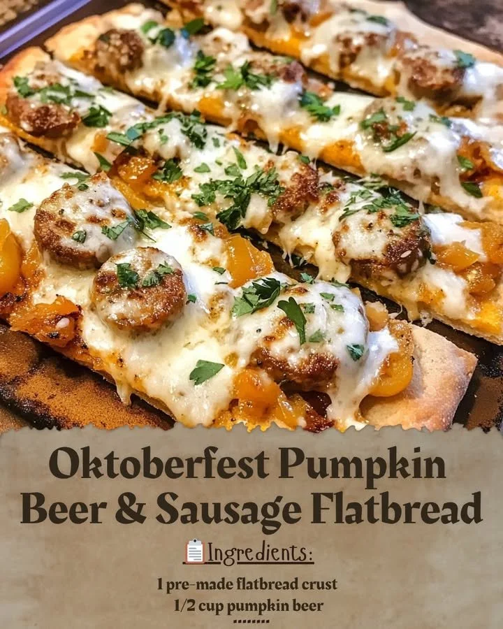 Oktoberfest Pumpkin Beer with Sausage Flatbread on a rustic table