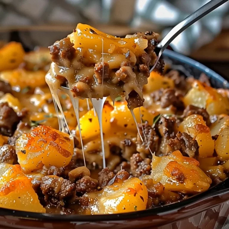 Delicious Old-Fashioned Amish Beef & Potato Casserole served in a baking dish