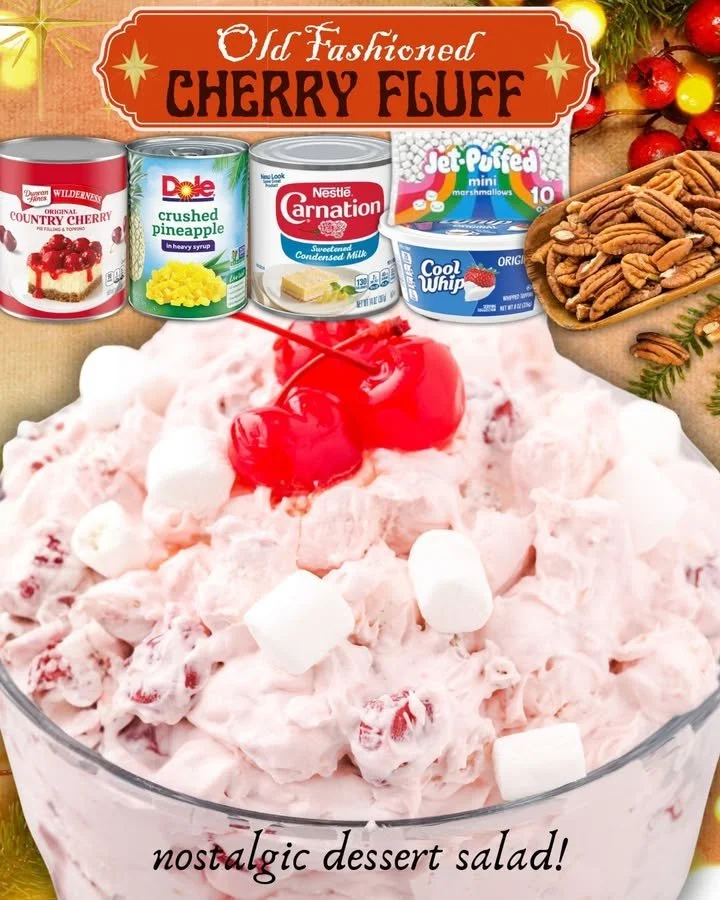 Delicious Old Fashioned Cherry Fluff dessert in a bowl