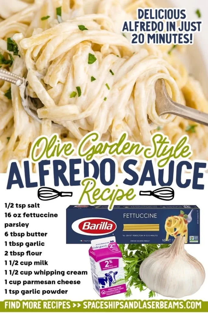 Delicious Olive Garden Alfredo Sauce served over fettuccine pasta