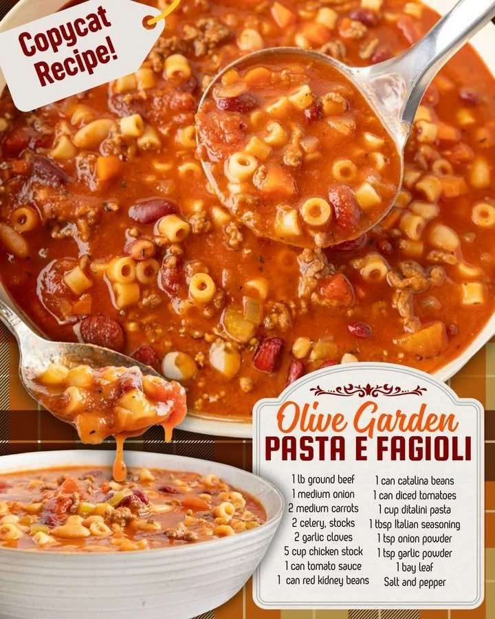 Bowl of Olive Garden Pasta and Beans with fresh herbs and ingredients