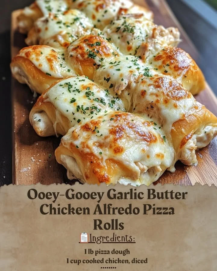 Delicious Garlic Butter Chicken Alfredo Pizza Rolls on a platter.