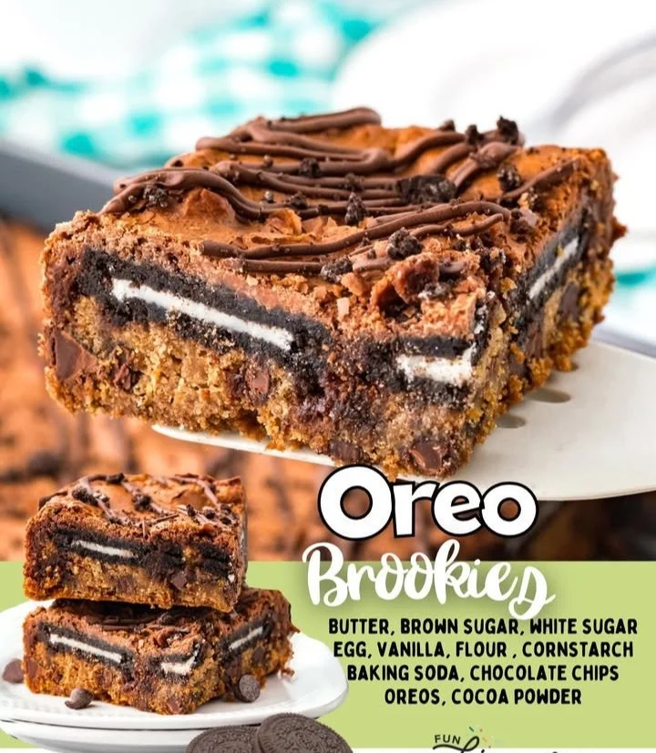 Delicious Oreo Brookies combining brownies and cookie dough with Oreo cookies