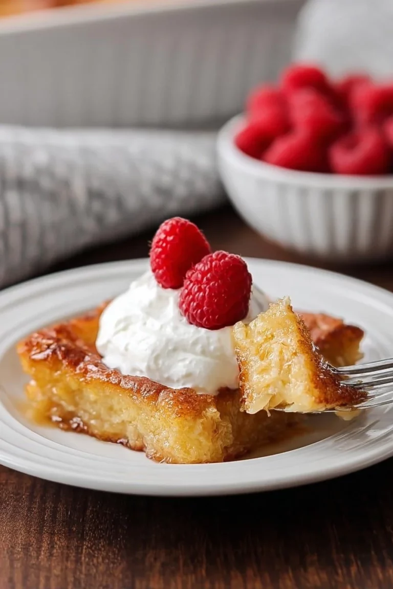 Overnight creamy burnt custard French toast bake with berries and syrup.