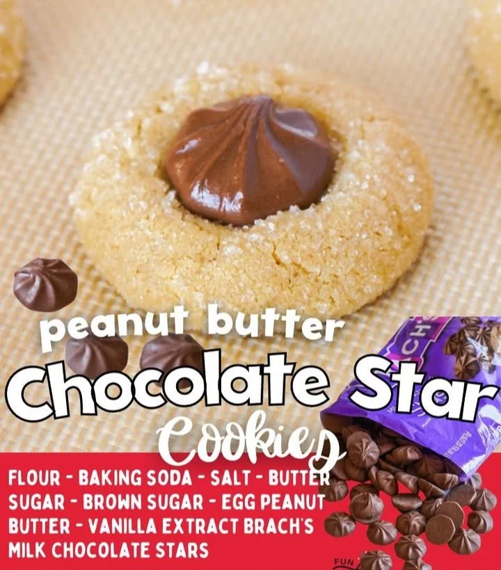 Peanut Butter and Chocolate Star Cookies decorated for the holidays
