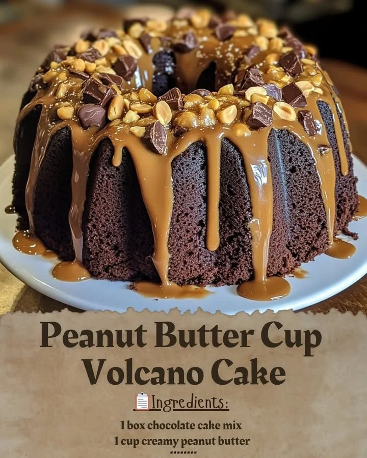 Peanut Butter Cup Volcano Cake with melted chocolate inside