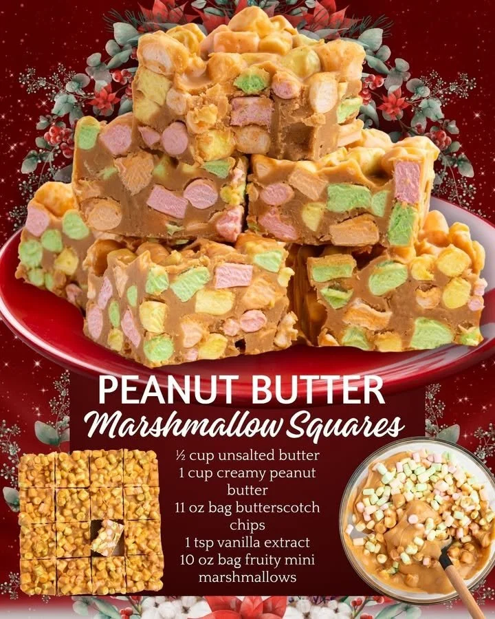 Delicious Peanut Butter Marshmallow Squares stacked on a plate