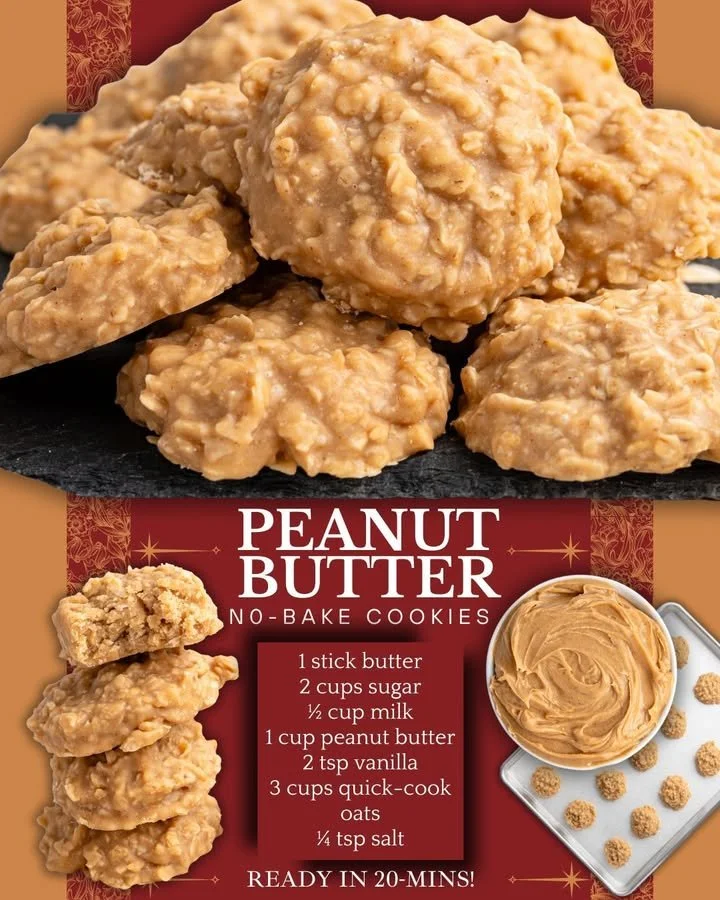 Plate of delicious peanut butter no-bake cookies topped with chocolate.