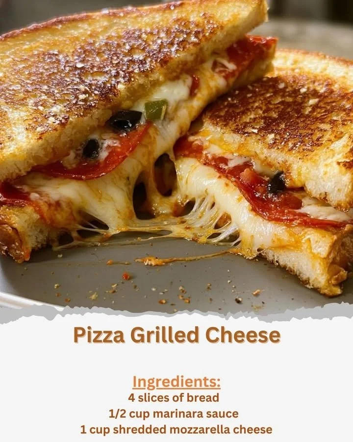 Mouthwatering Pizza Grilled Cheese sandwich with melted cheese and pizza toppings