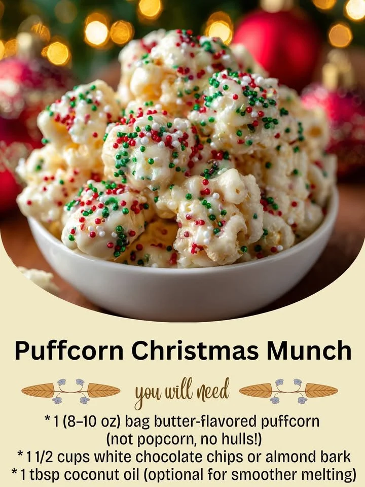 Festive Puffcorn Munch served in a bowl for Christmas celebrations