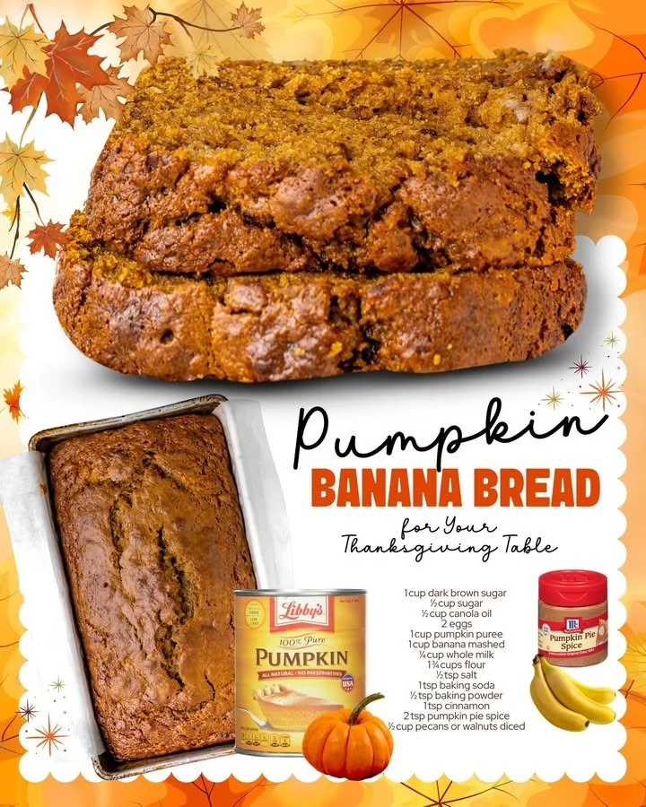 Delicious slice of homemade Pumpkin Banana Bread garnished with nuts