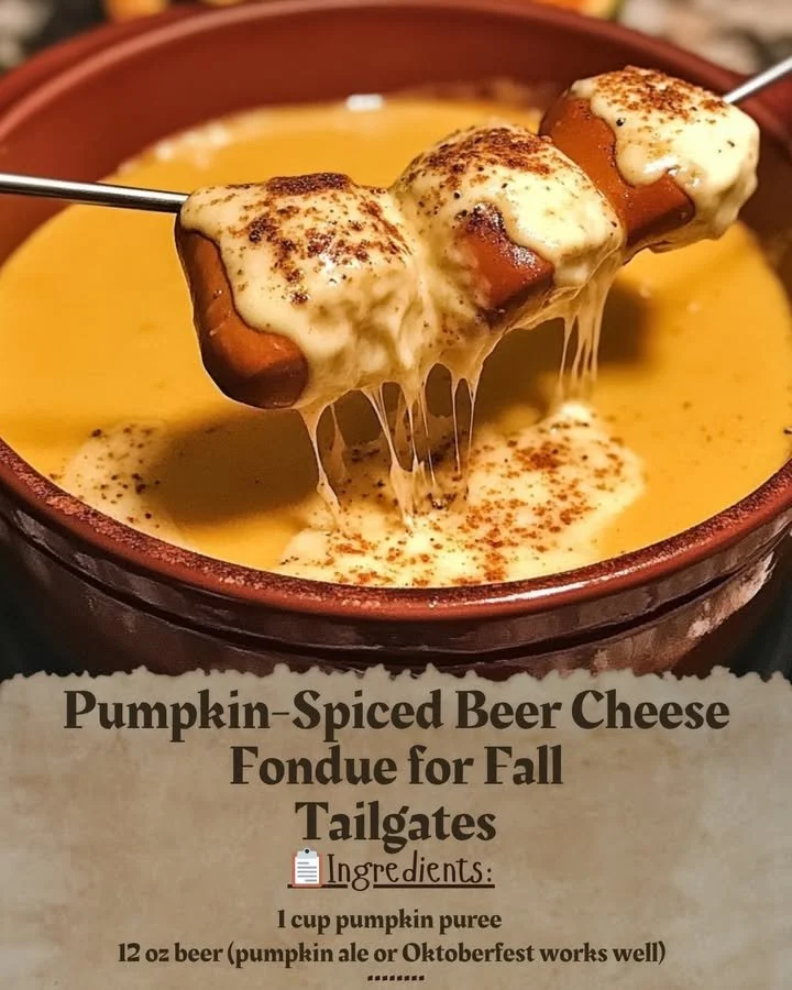 Delicious Pumpkin-Spiced Beer Cheese Fondue served in a cozy fall setting
