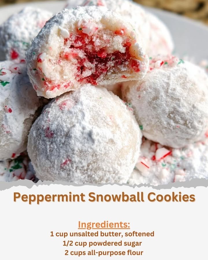 Peppermint Snowball Cookies