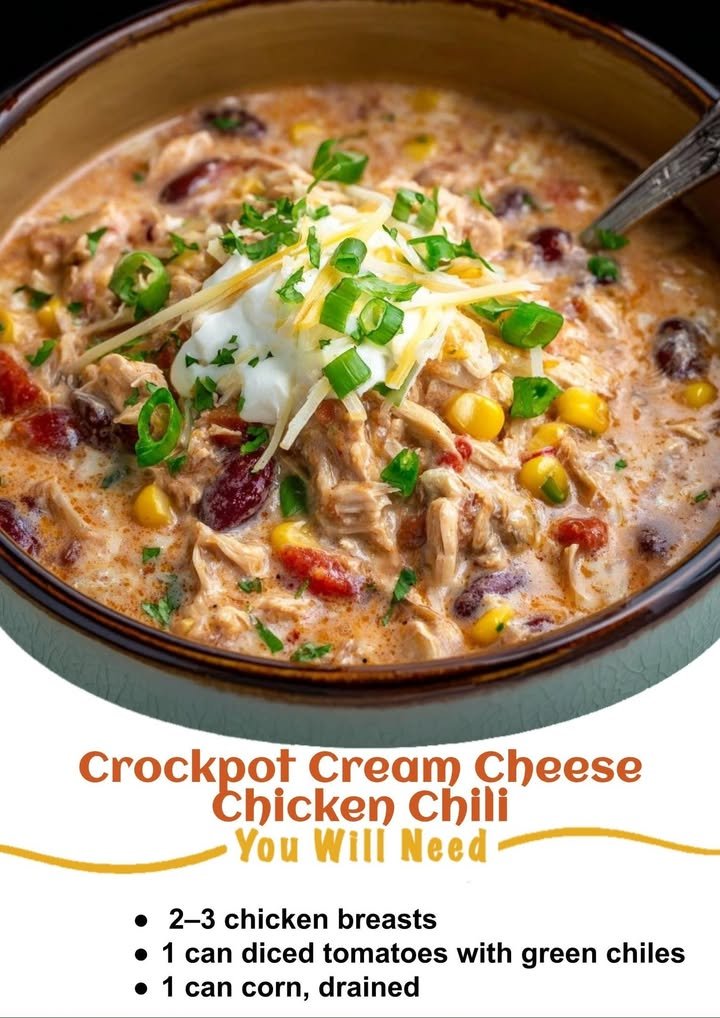 Crockpot Cream Cheese Chicken Chili