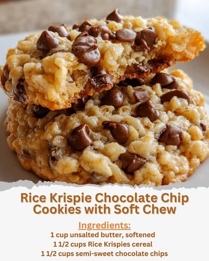 Delicious Rice Krispie chocolate chip cookies with soft and chewy texture
