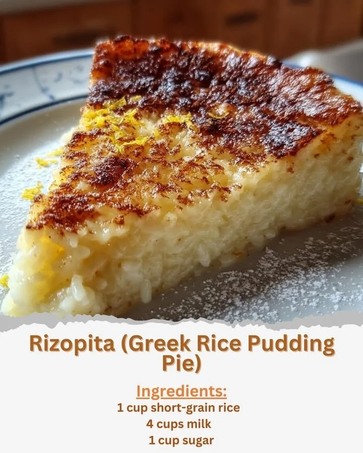 Delicious Greek Rice Pie with a creamy rice pudding filling