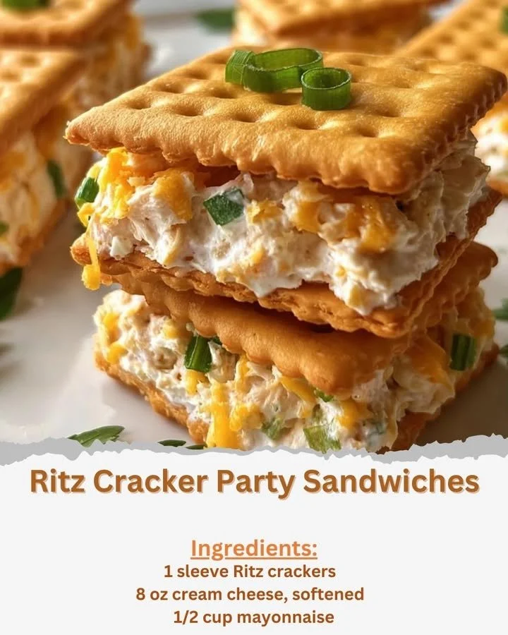 Delicious Ritz cracker party sandwiches arranged on a platter.