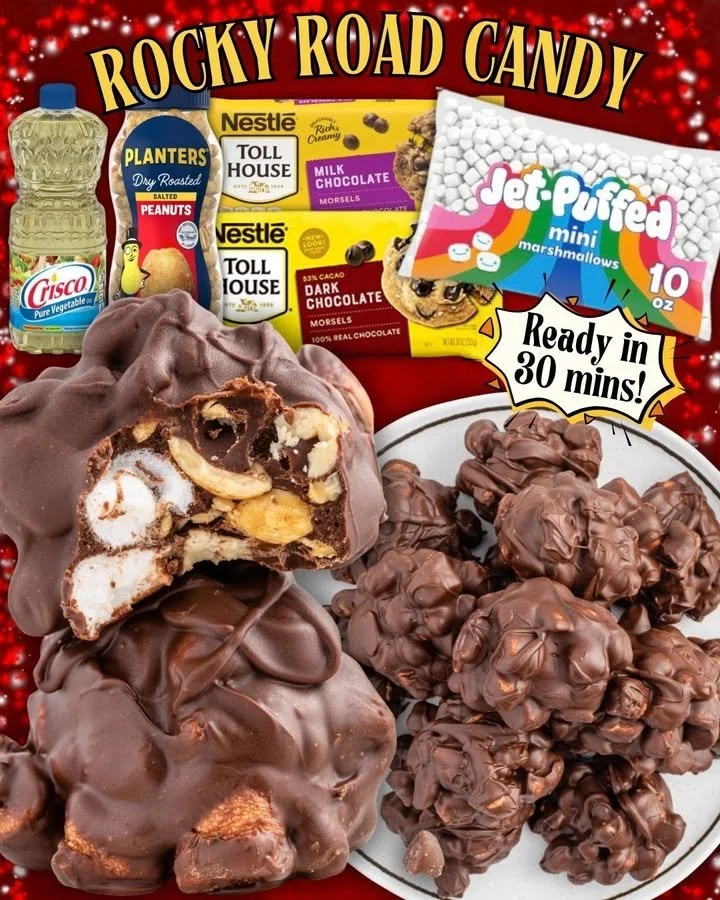 Delicious homemade Rocky Road Candy with chocolate, marshmallows, and nuts