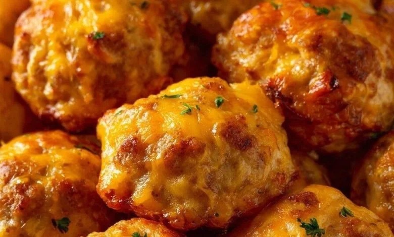 Delicious Rotel cream cheese sausage balls on a serving platter