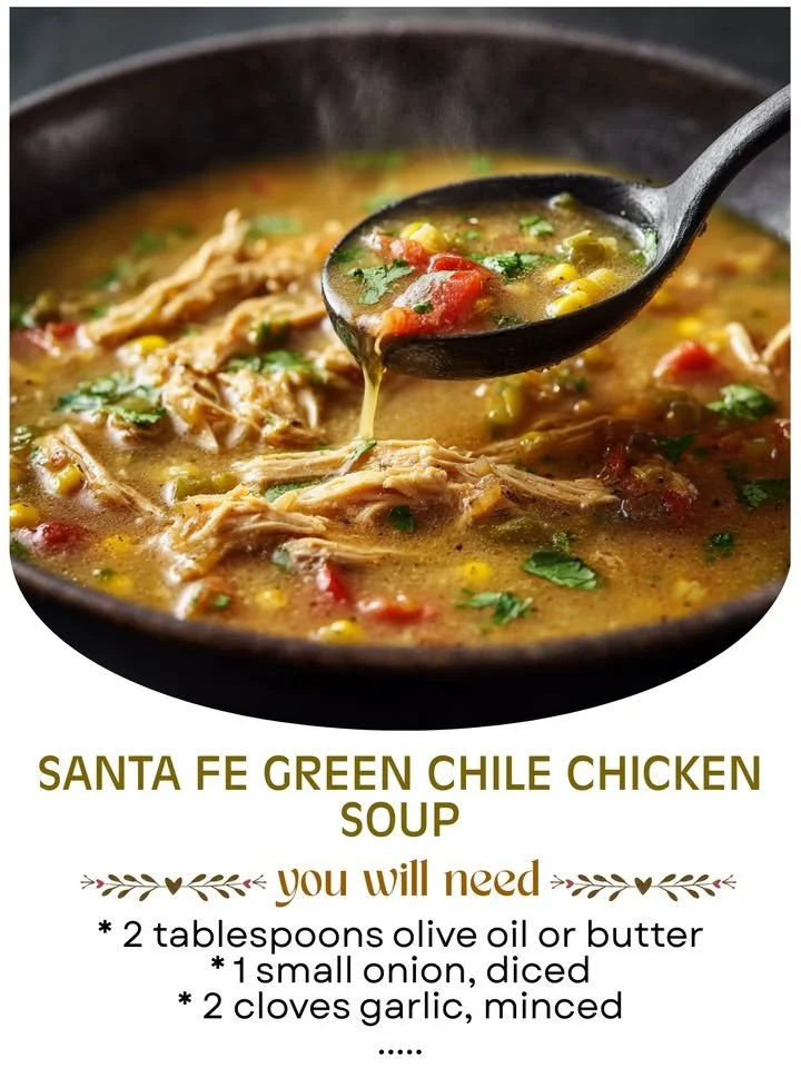 Bowl of Santa Fe Green Chile Chicken Soup with fresh ingredients