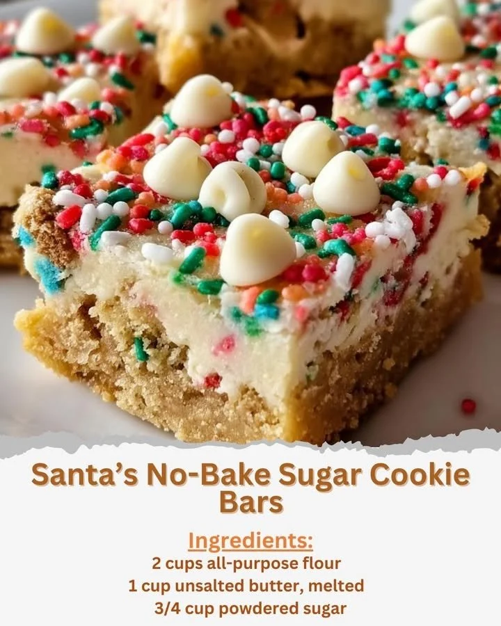 Delicious no-bake sugar cookie bars decorated for Christmas