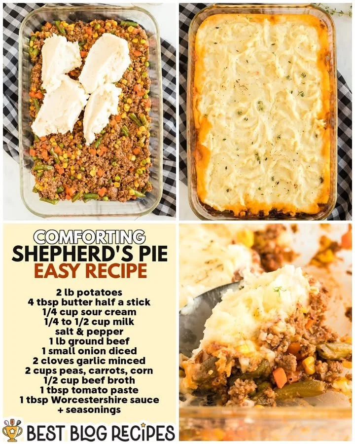 Delicious homemade Shepherd's Pie served in a rustic dish with mashed potatoes
