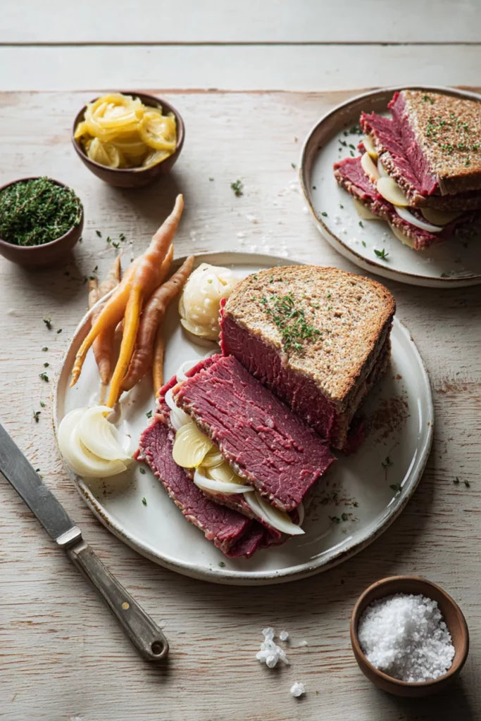 Delicious homemade simple salt beef ready to serve