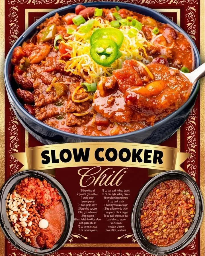 Delicious slow cooker chili served in a bowl with toppings.