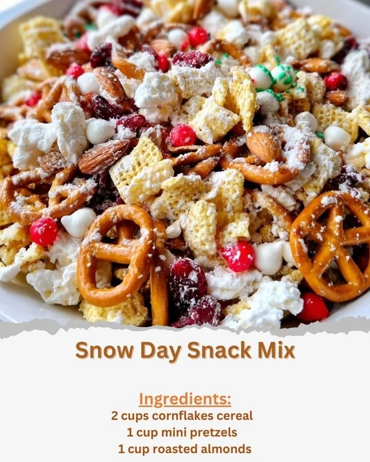 Delicious Snow Day Snack Mix with nuts, chocolate, and dried fruits