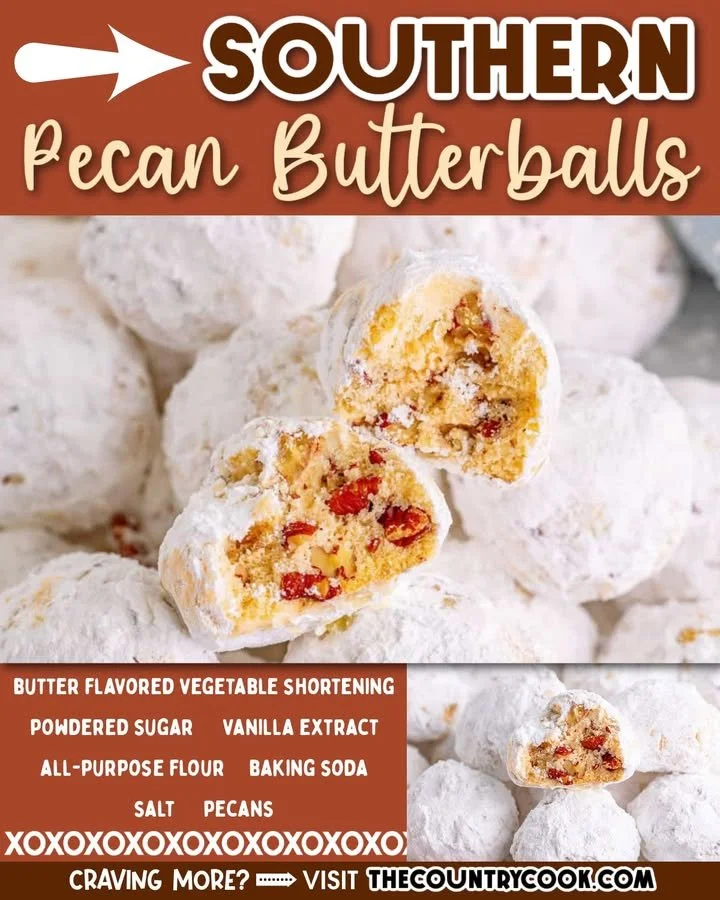 Delicious Southern pecan butterballs on a rustic wooden table