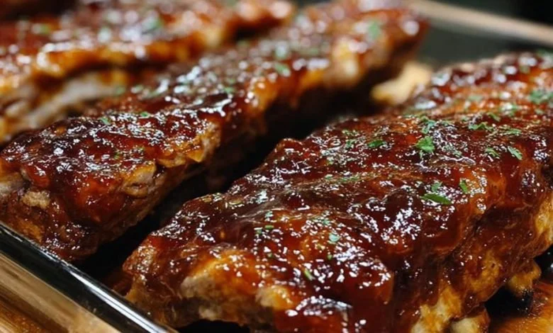 Succulent Southern roadhouse ribs glazed with BBQ sauce