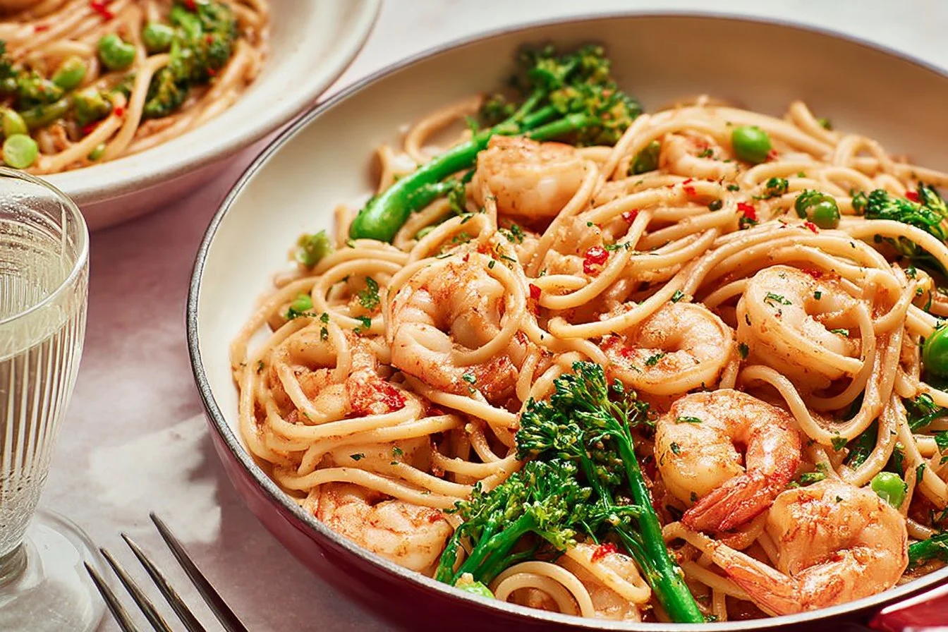 Sriracha & Lime Prawn Linguine with fresh prawns and zesty lime