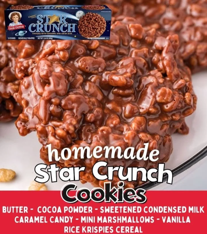 Homemade Star Crunch Cookies with chocolate and caramel drizzled on top.