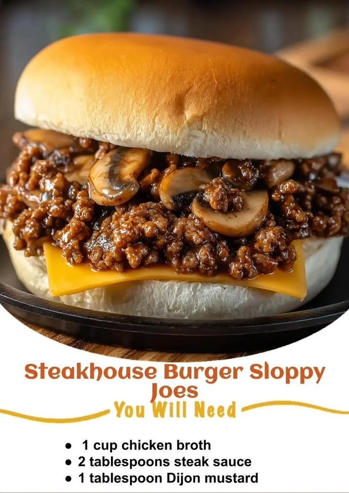 Delicious Steakhouse Burger Sloppy Joes served with fresh toppings and sides